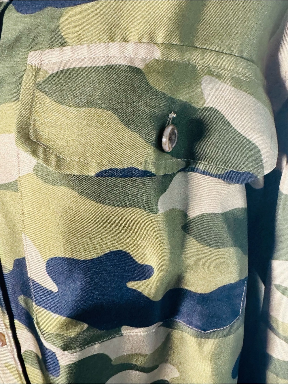 NWOT Polo Ralph Lauren 100% Silk Green Camo Button-Up Shirt Size 10 - Picture 5 of 8